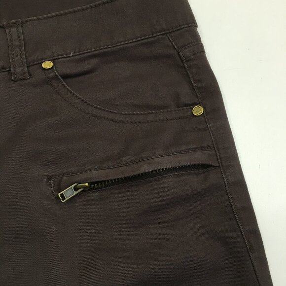 MICHAEL KORS Brown Faux Zip Pockets Logo Hardware 5 Pocket Jeans - Picture 7 of 14